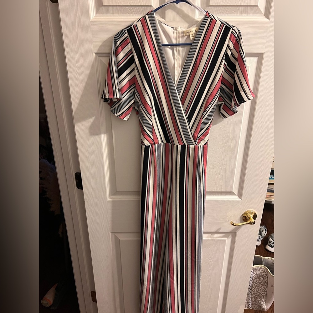 Short sleeve stripe jumpsuit